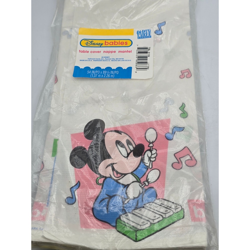 Vintage 90s Disney Paper Table Cover White Baby Mickey Minnie Mouse 1st Birthday
